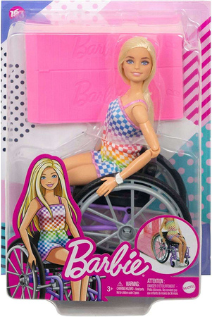 Barbie blonde Puppe im Rollstuhl + Rampe
