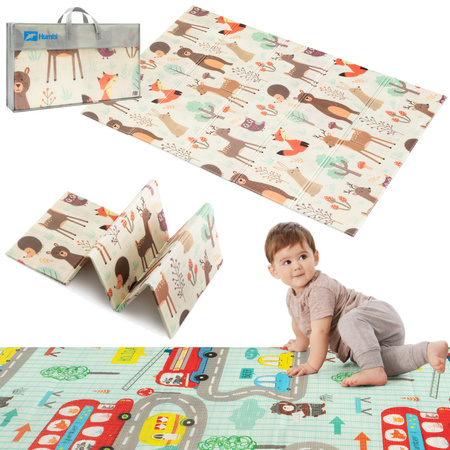 HUMBI Spielmatte Baby, Krabbelmatte, XPE Schaumstoff, Doppelseitig, Flatbar, Wasserdicht, Extra Größe, Teppich Babymatte, Rutschfest, 120x180 Wald-Straßen
