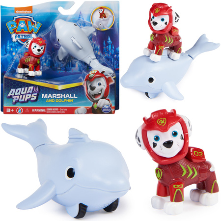 Paw Patrol Aqua Pups Figur Welpe Marshall und Delphin mit beweglichem Schwanz