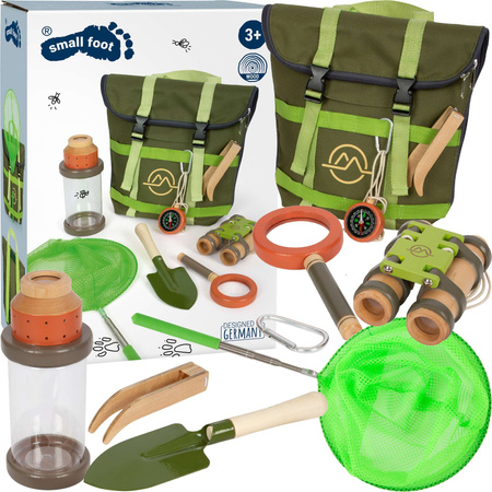Rucksack für kleine Entdecker mit Fernglas und Schmetterlingsnetz