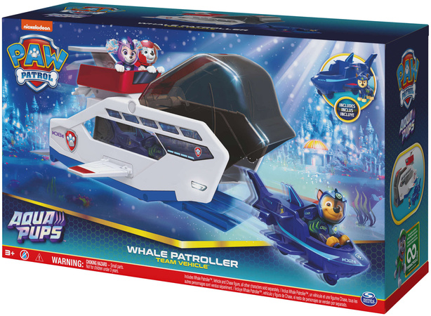 Paw Patrol Aqua Pups Wal-Wasser-Patrouillenboot + Chase-Figur, Fahrzeug